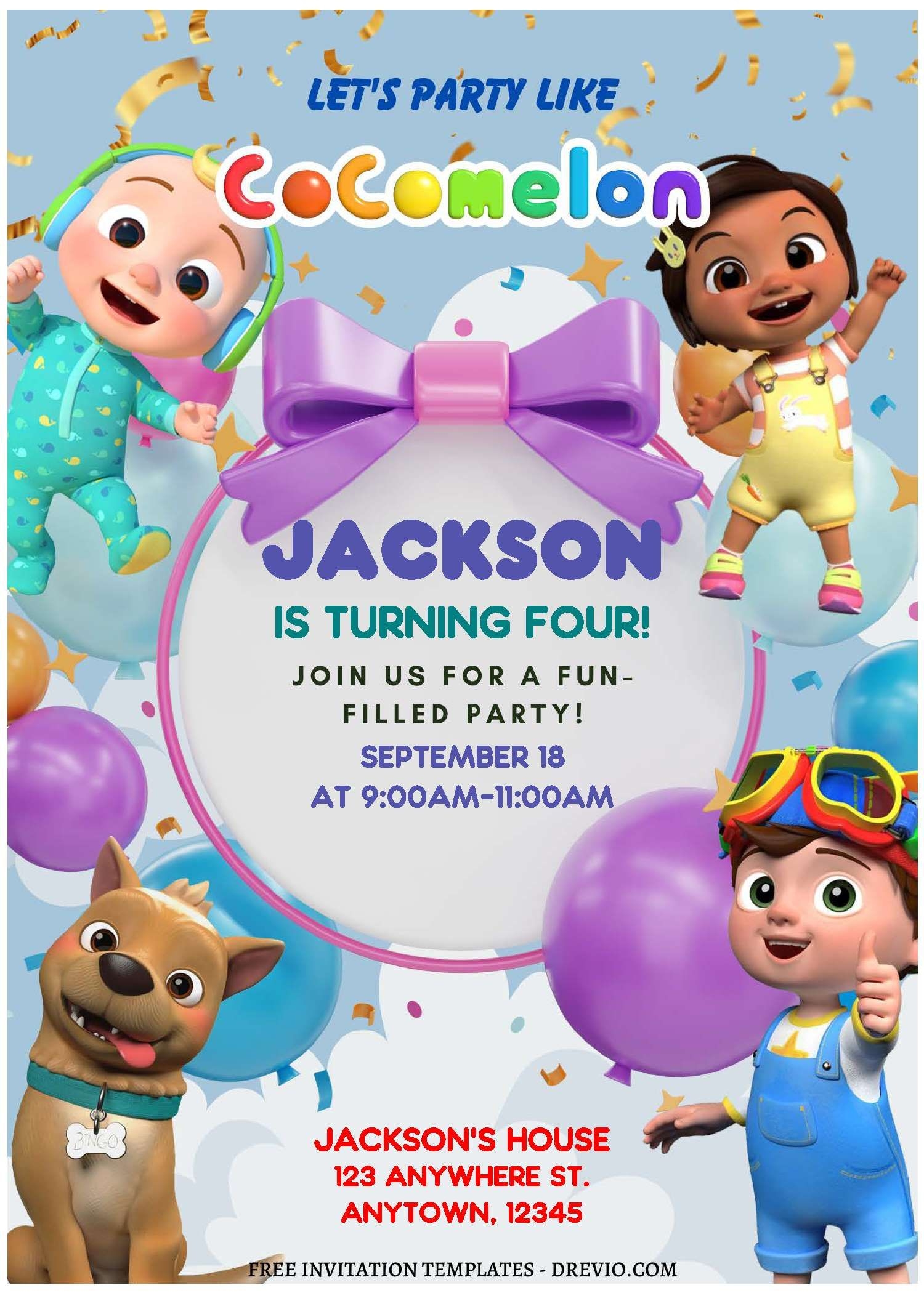 1st birthday invitation - cocomelon templates free