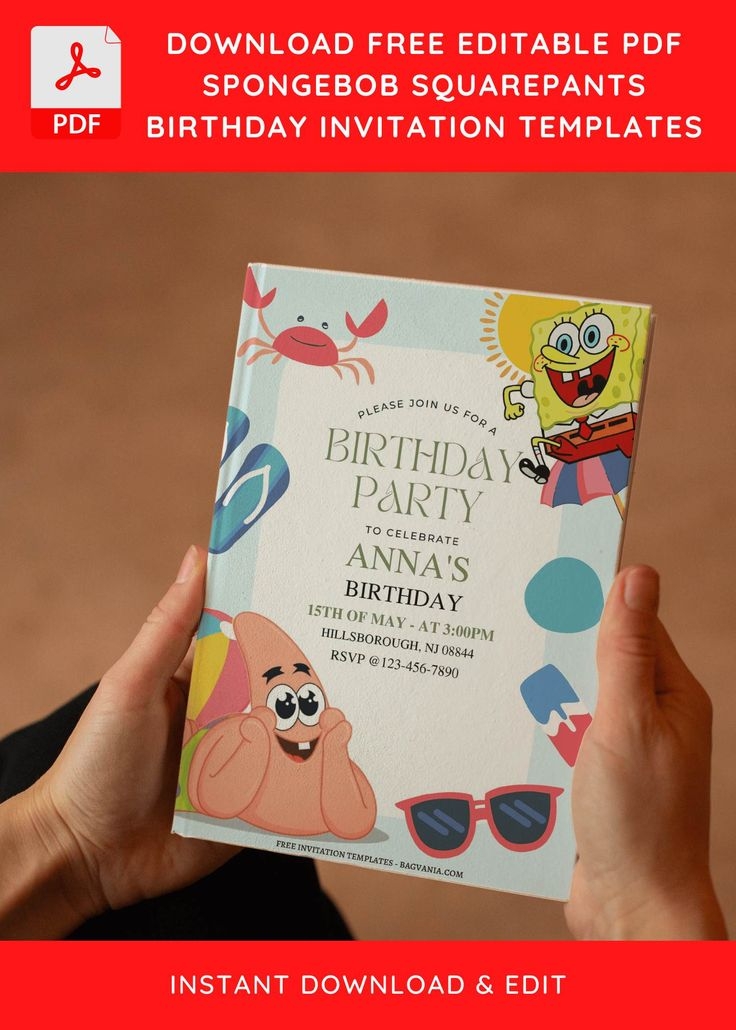  Free Editable PDF SpongeBob Friends Summer Birthday Invitation Te 