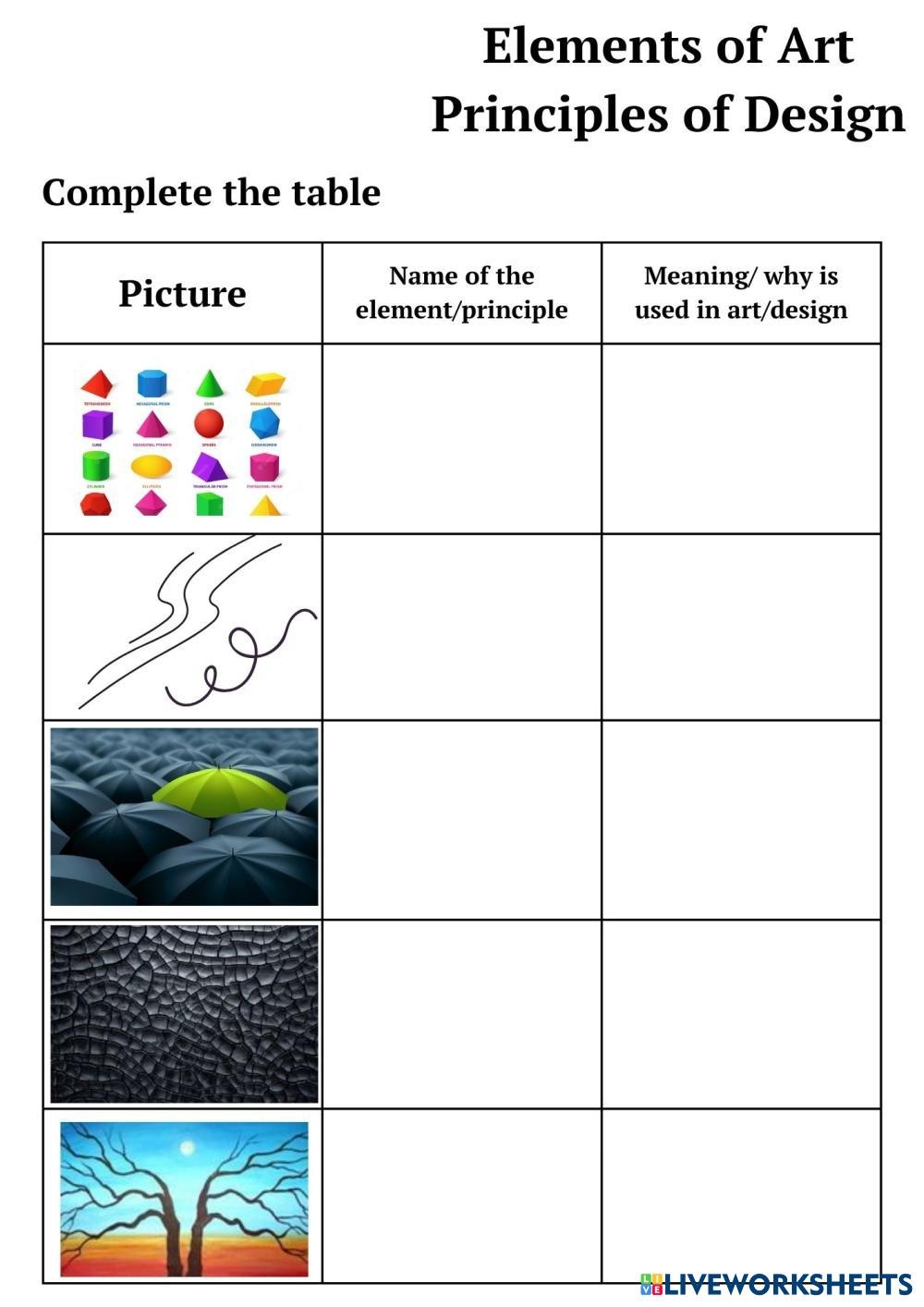printable elements of art worksheet pdf