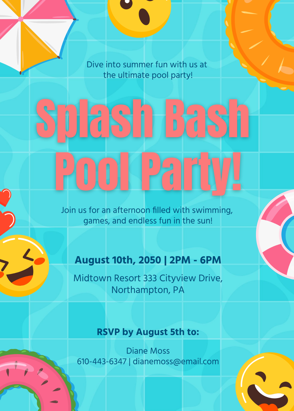 Free Emoji Pool Party Invitation Template To Edit Online