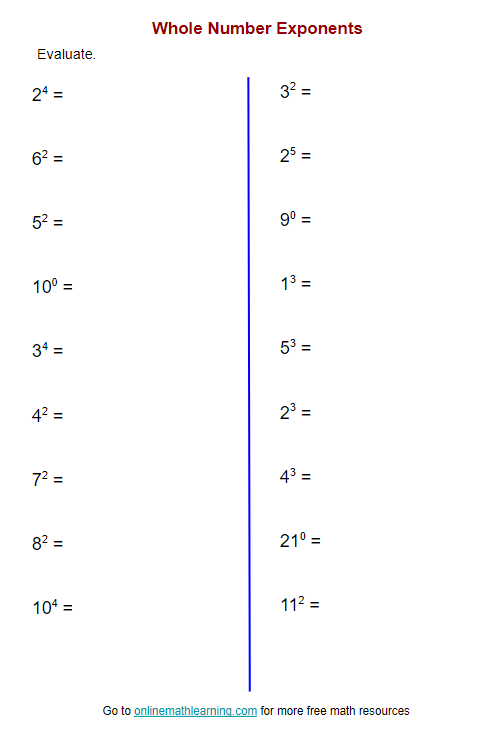 Free Exponents Worksheet 6th Grade Download Free Exponents Worksheet