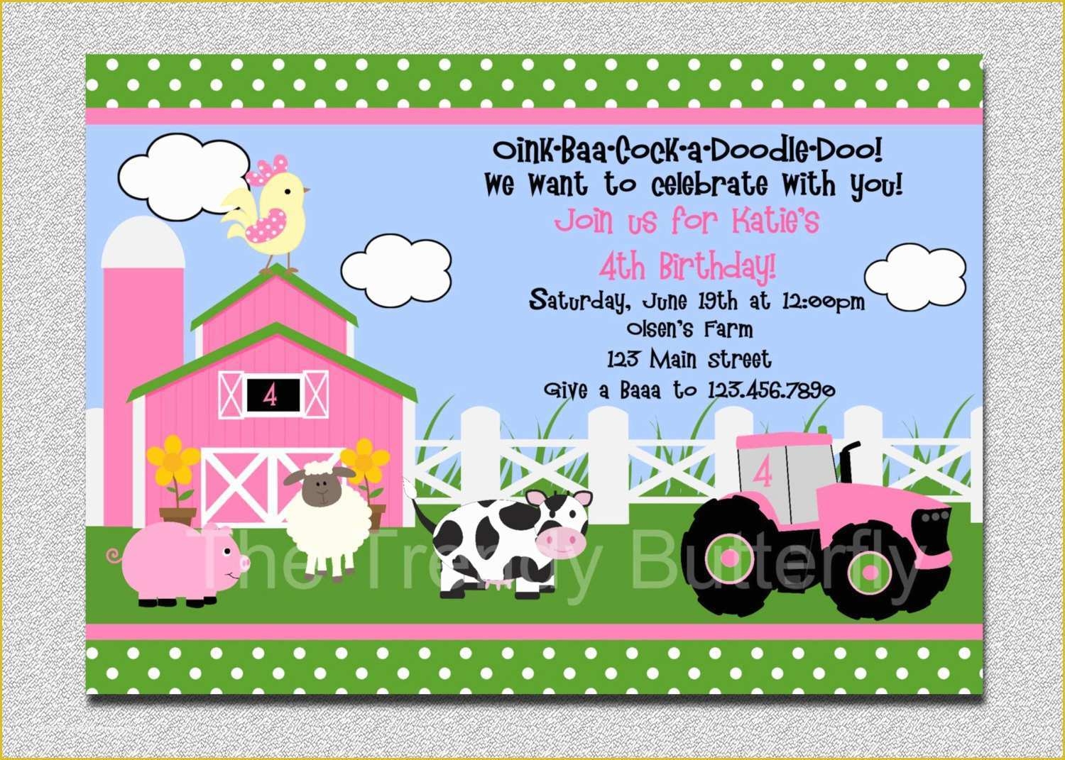 Free Farm Birthday Invitation Templates Of Pink Farm Free Printable 