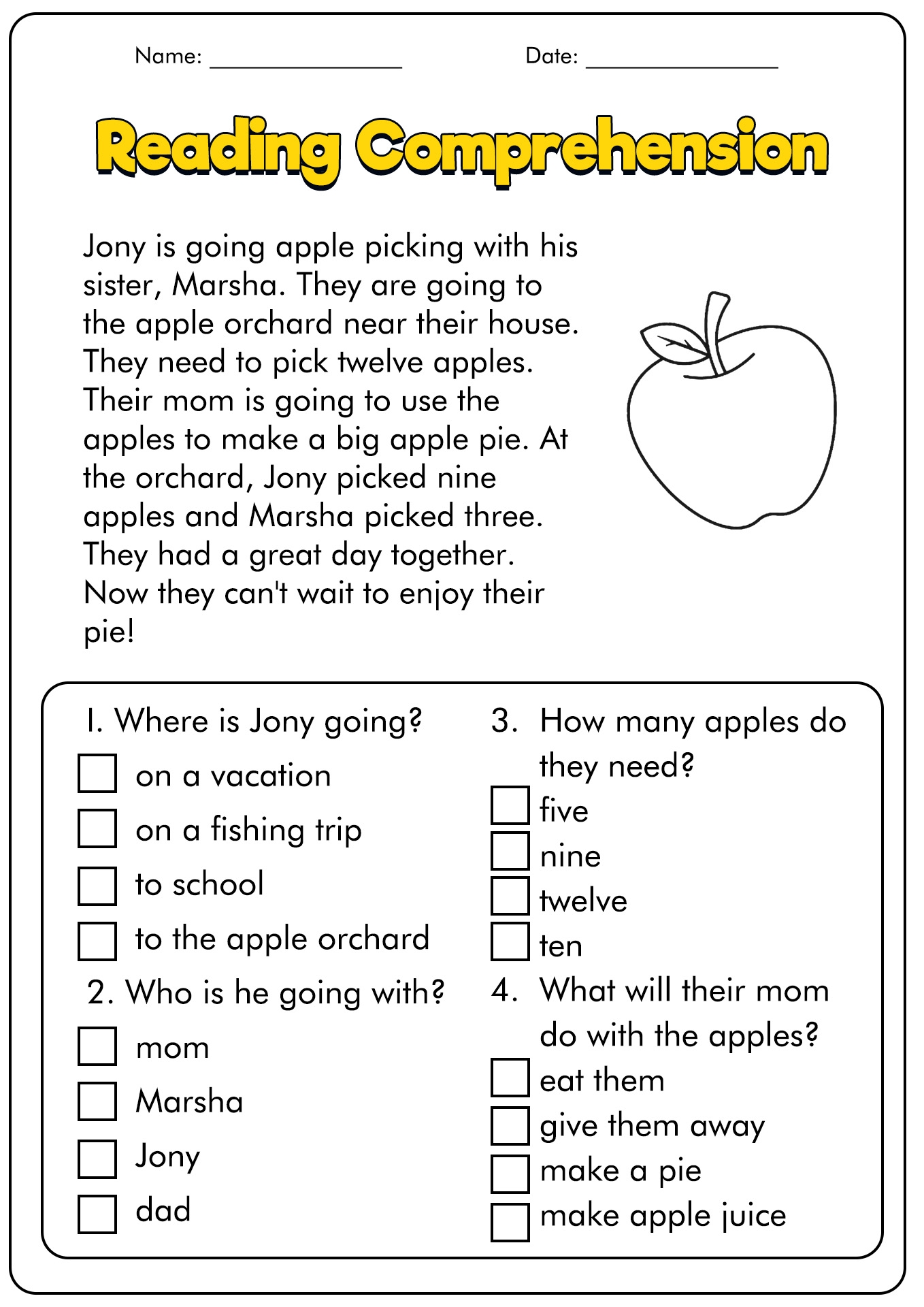 reading comprehension worksheets 1st grade