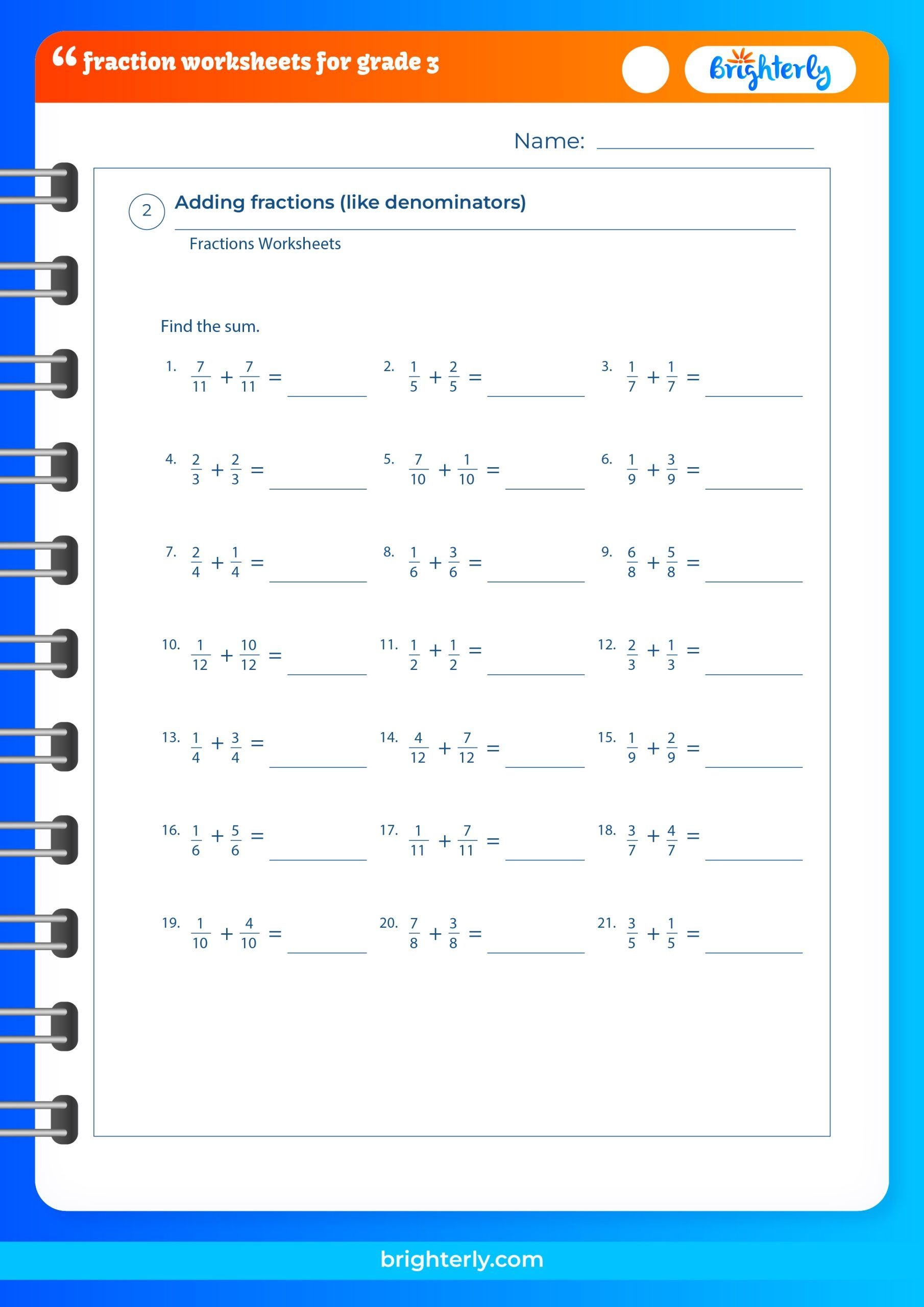 3rd grade fraction worksheets