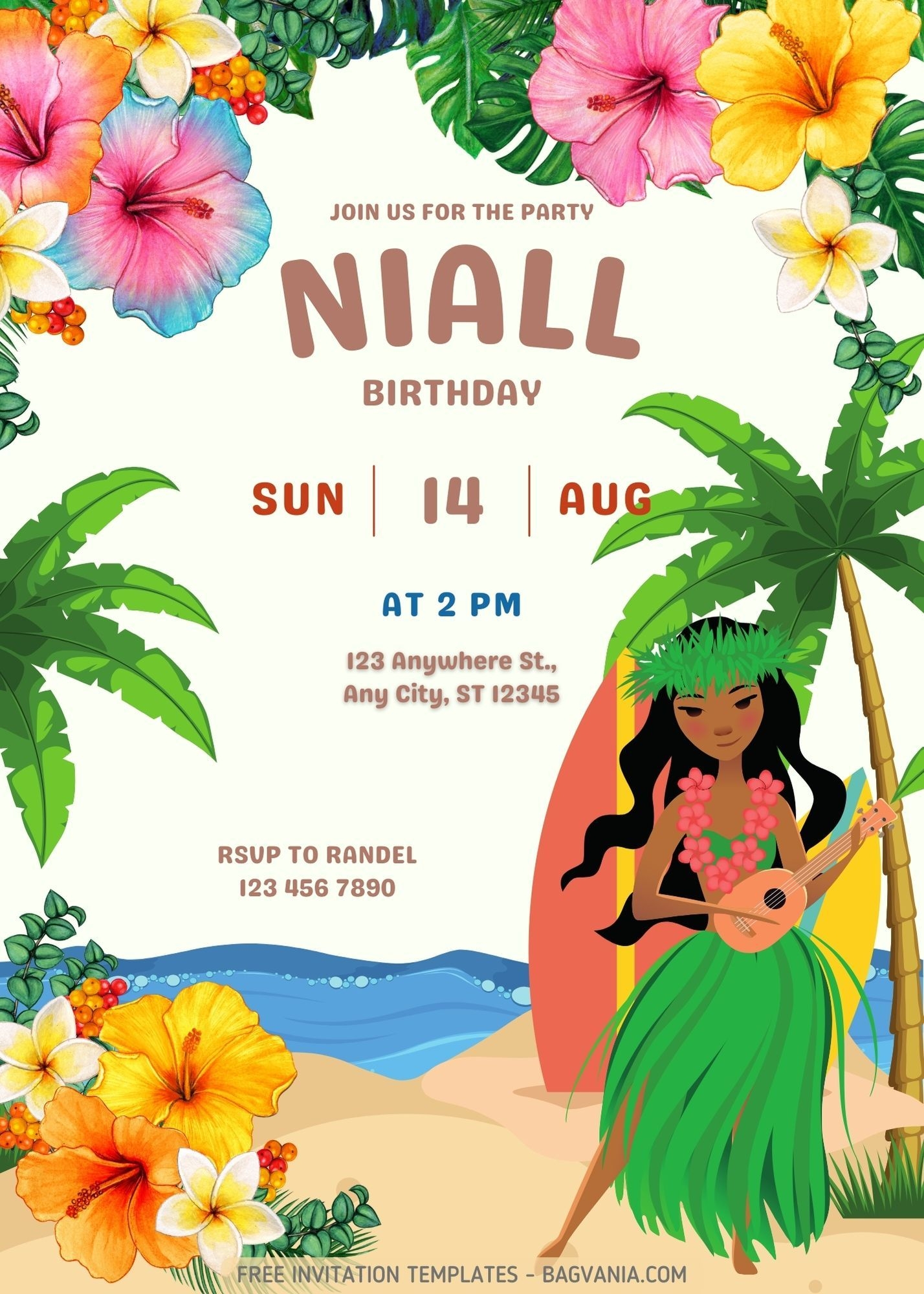 Free FREE Hawaiian Luau Pool Party Invitation Templates free