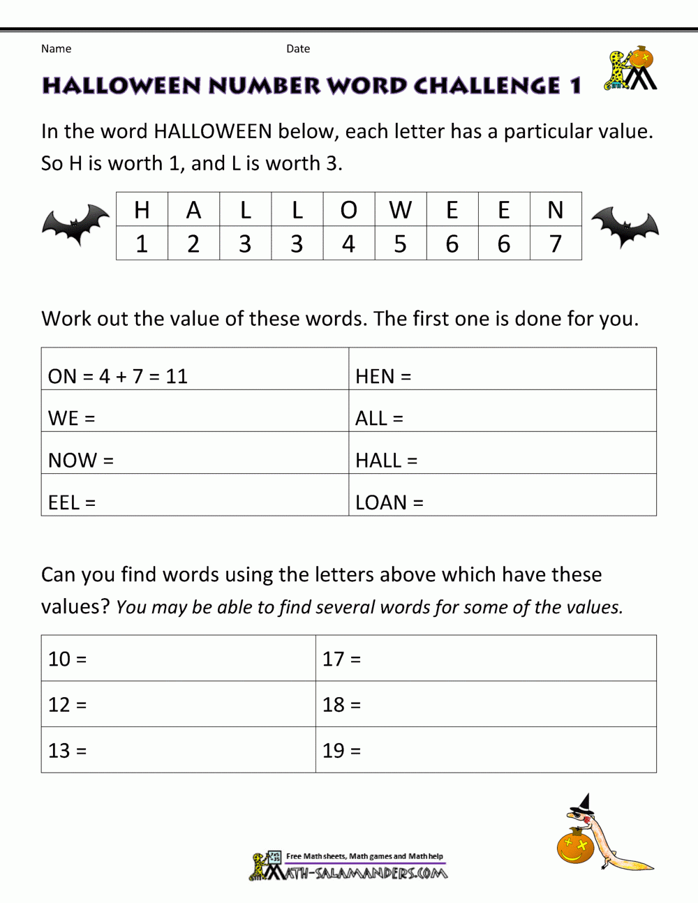 math halloween worksheets