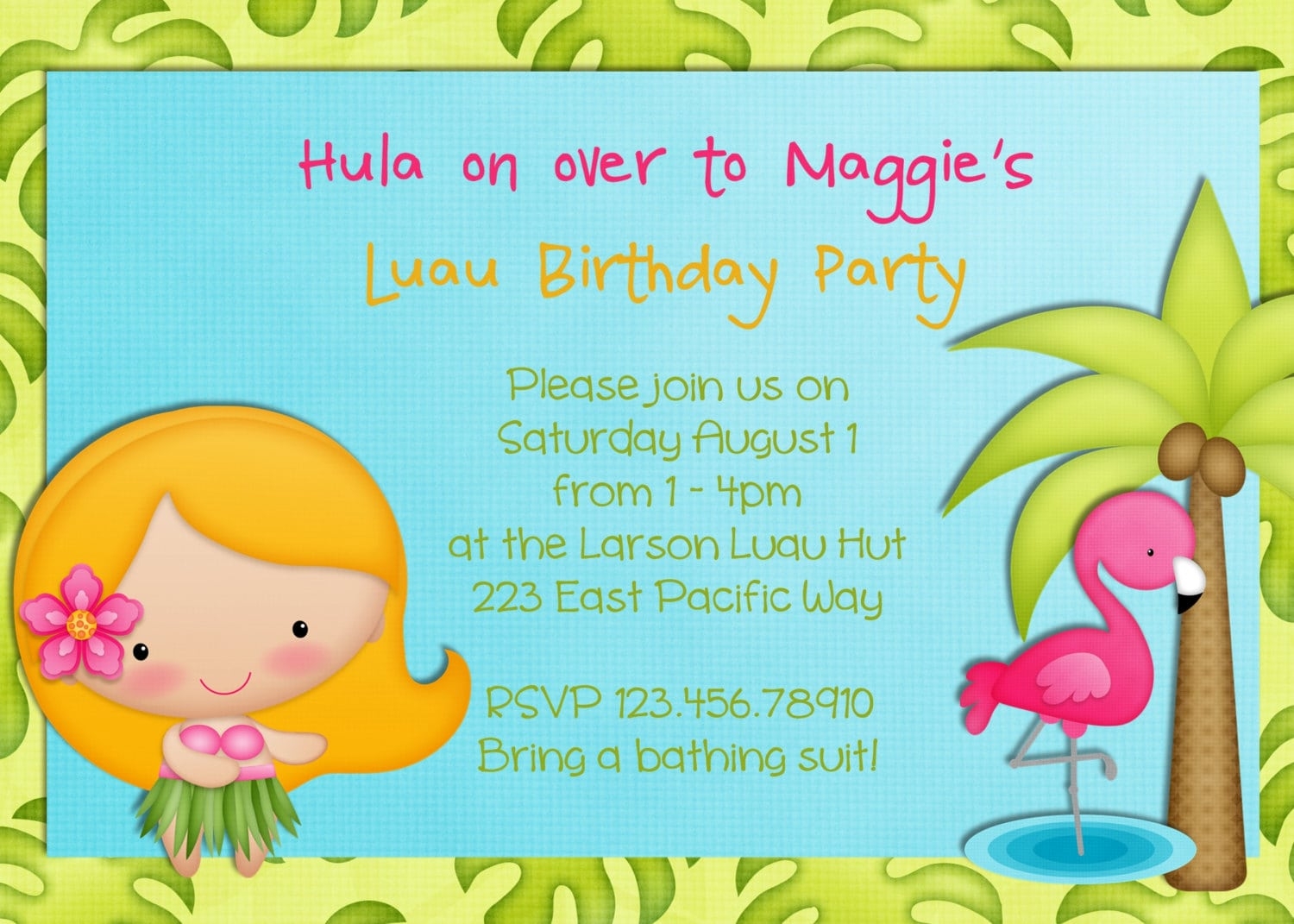 Free Hawaiian Theme Party Invitation Template