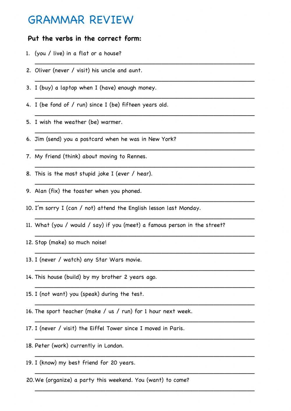 high school grammar worksheets pdf