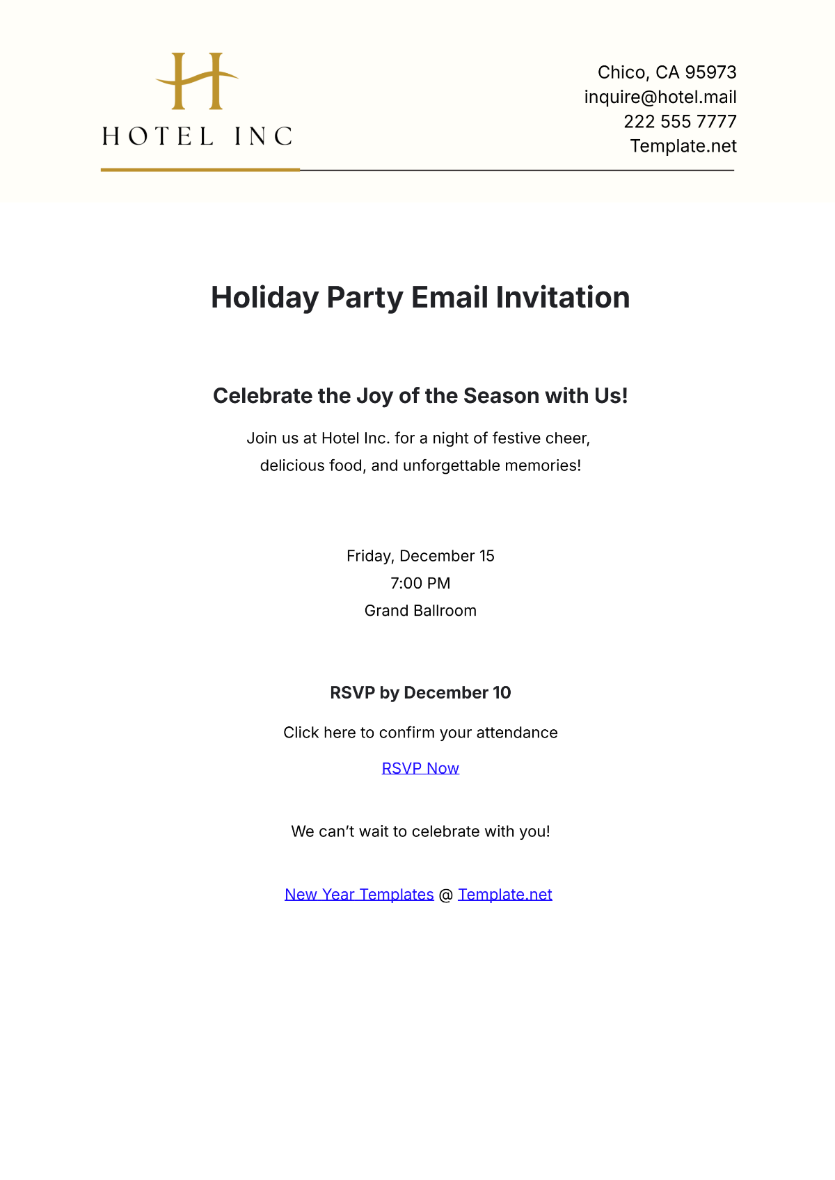 Free Holiday Party Email Invitation Template To Edit Online