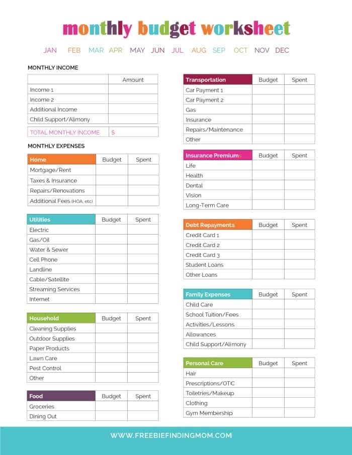 budgeting worksheet printable