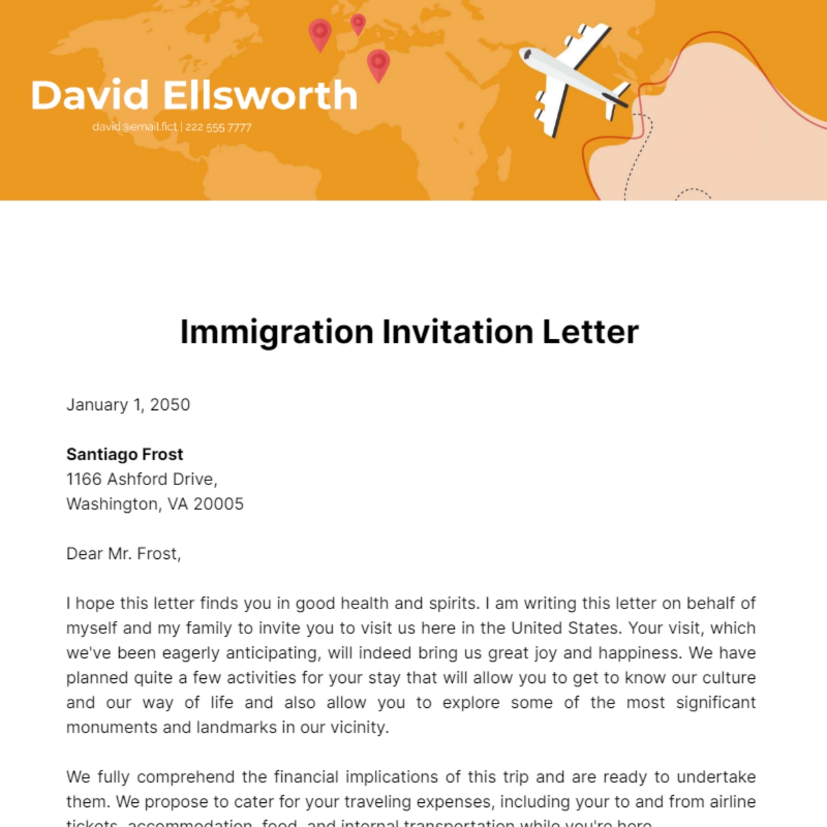 immigration invitation letter template