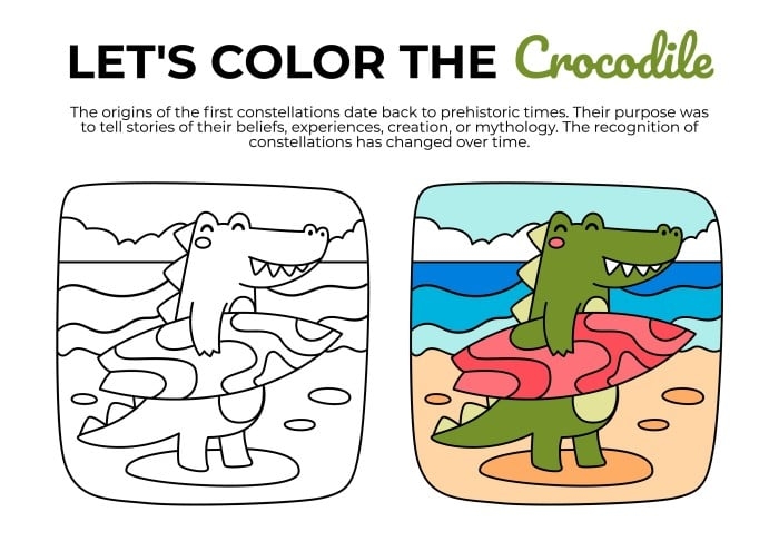Free Kindergarten Crocodile Coloring Worksheet Template Worksheets 