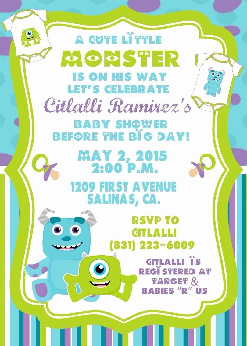 Free Monsters Inc Invitation Template Awesome Monster Inc Baby Shower