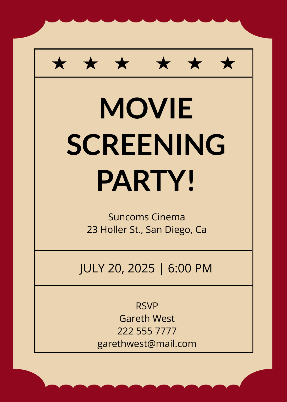 Free Movie Invitation Ticket Template Edit Online Download 