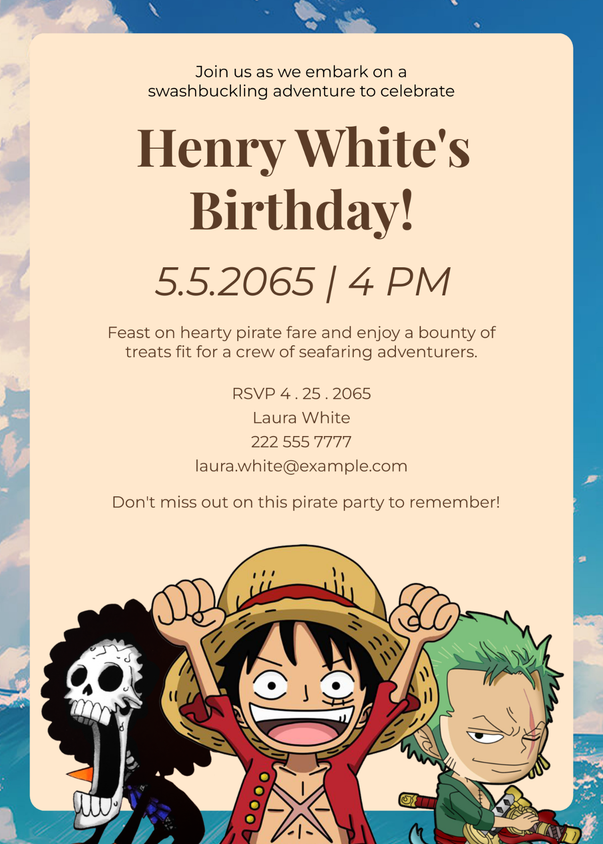 Free One Piece Birthday Invitation Template To Edit Online