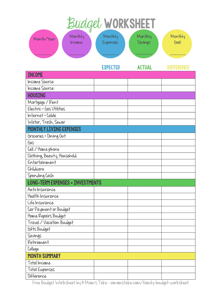 budget worksheet template free