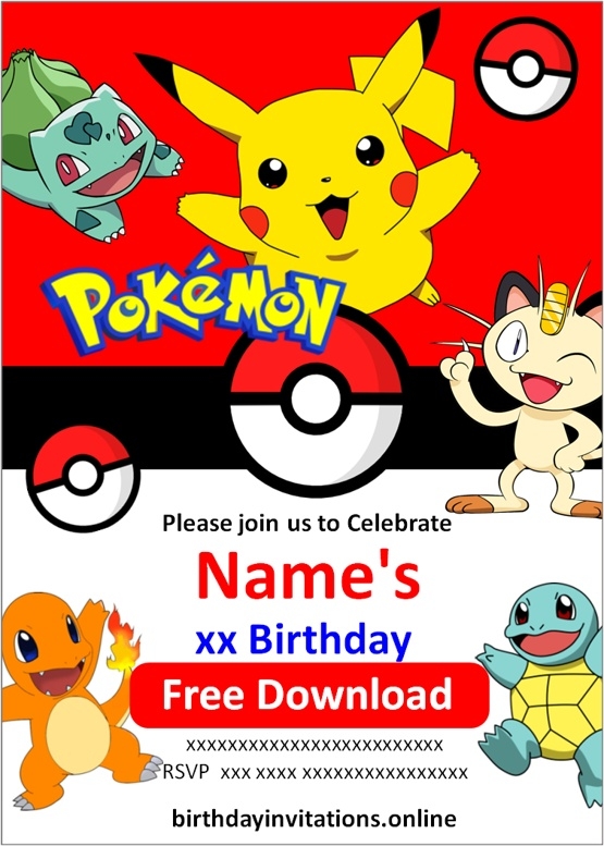 FREE Pokemon Birthday Invitations Template Online