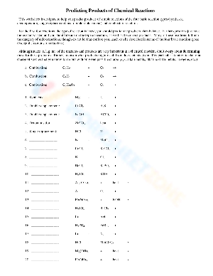 Free Predicting Products Of Chemical Reactions Worksheets