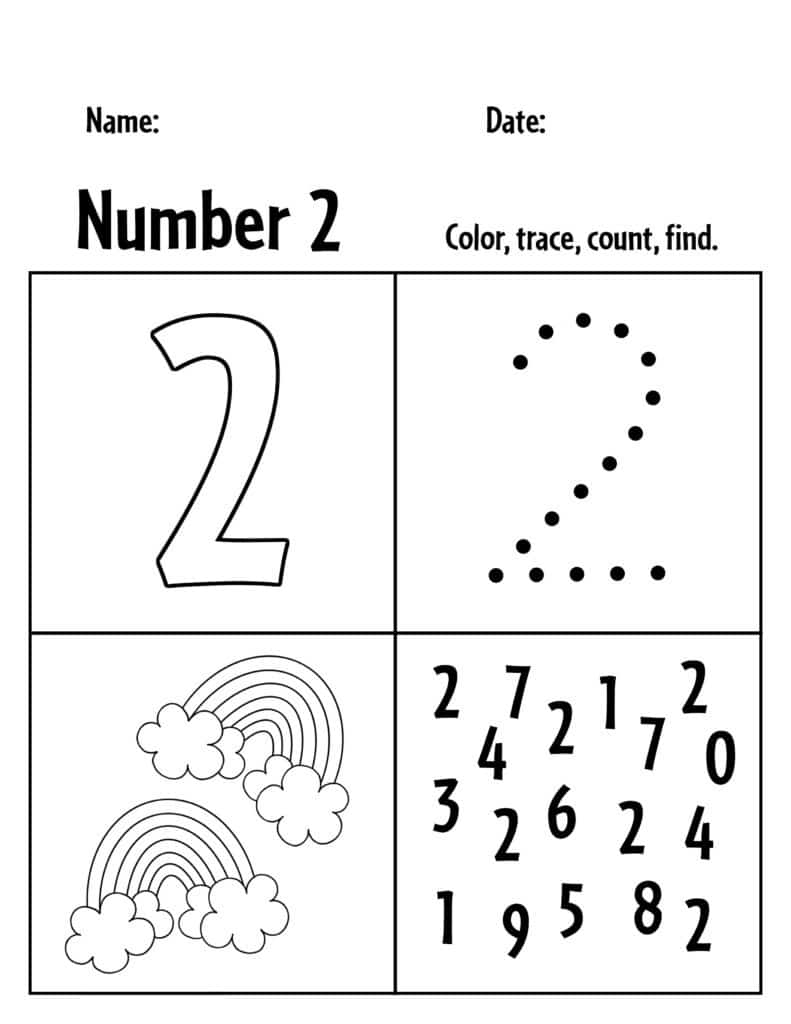 number 2 worksheet for preschool