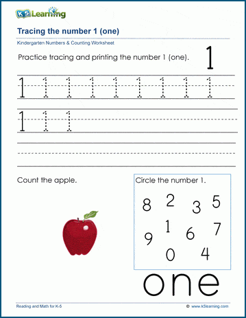 number 1 printable worksheet pdf
