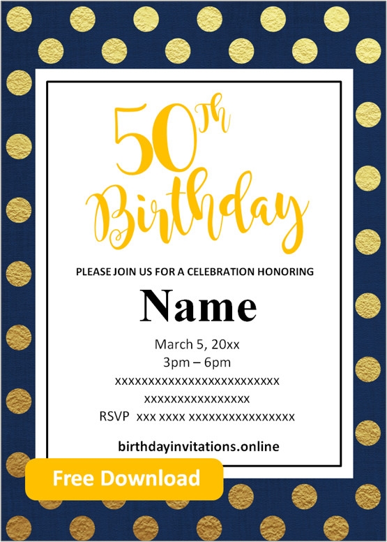 FREE Printable 50th Birthday Invitations Templates Party Invitation