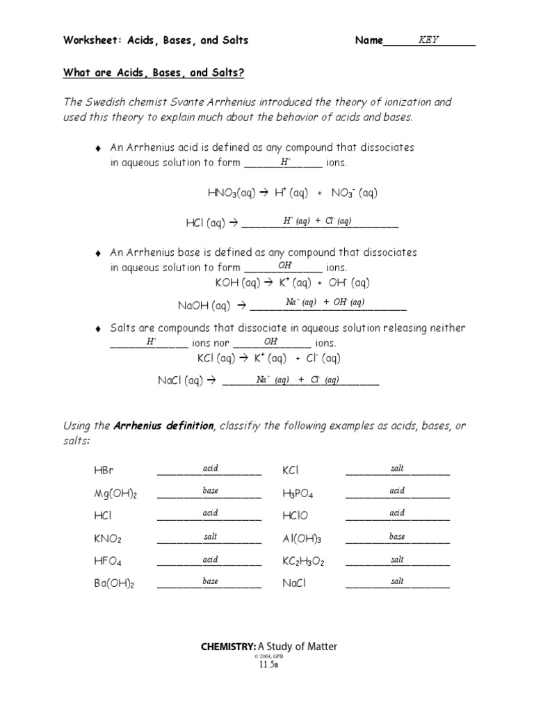 acids and bases worksheet answers