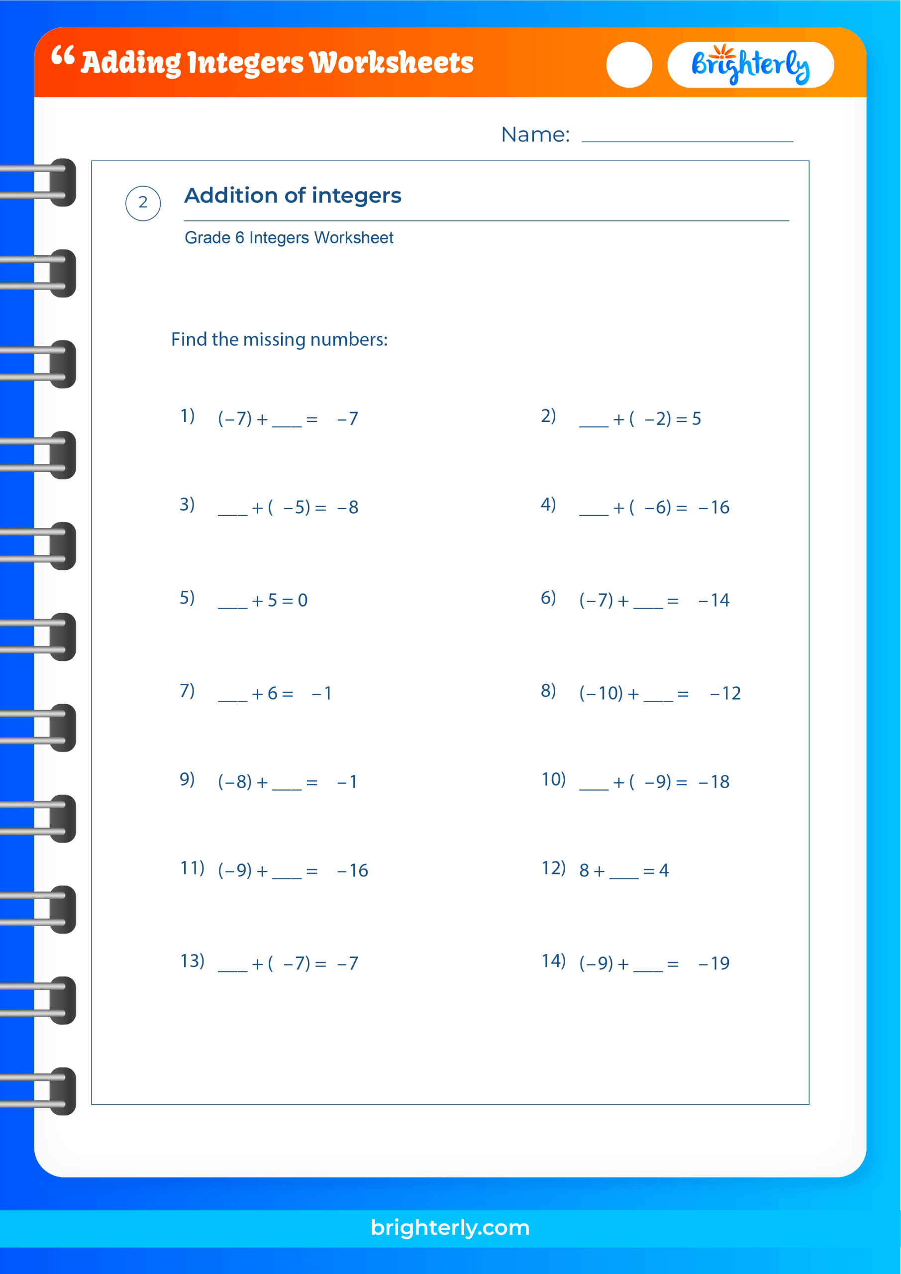 Free Printable Adding Integers Worksheets PDFs Brighterly