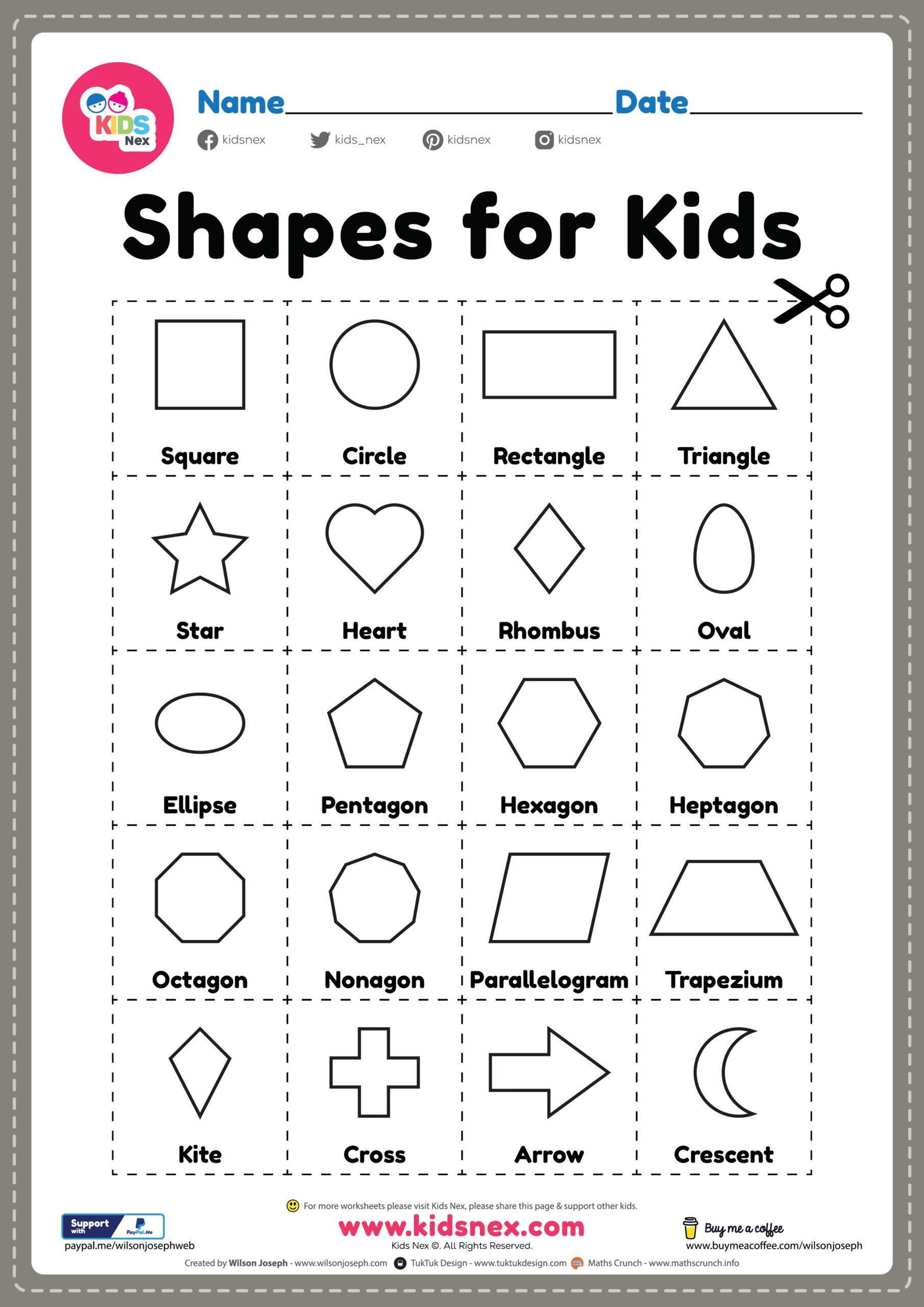 Free Printable Basic Shapes For Kids Flash Cards Cutting Worksheets 
