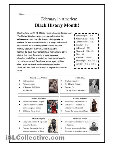Free Printable Black History Worksheets Free Worksheets Samples