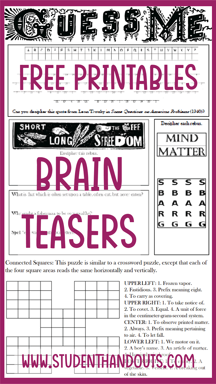 Free Printable Brain Teasers And Puzzles With Answers Student