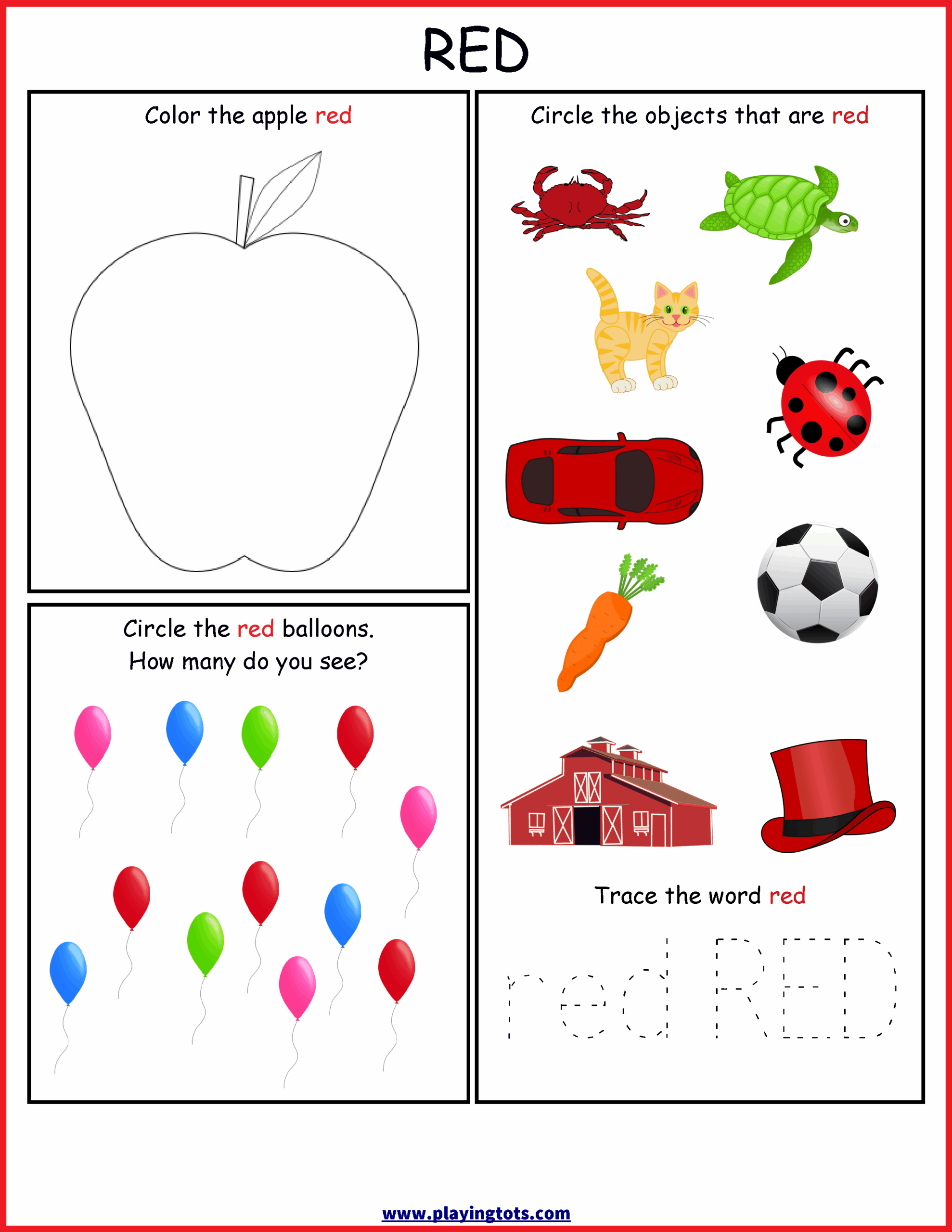 color red worksheets