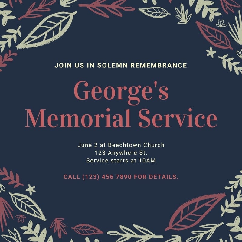 Free Printable Customizable Funeral Invitation Templates Canva