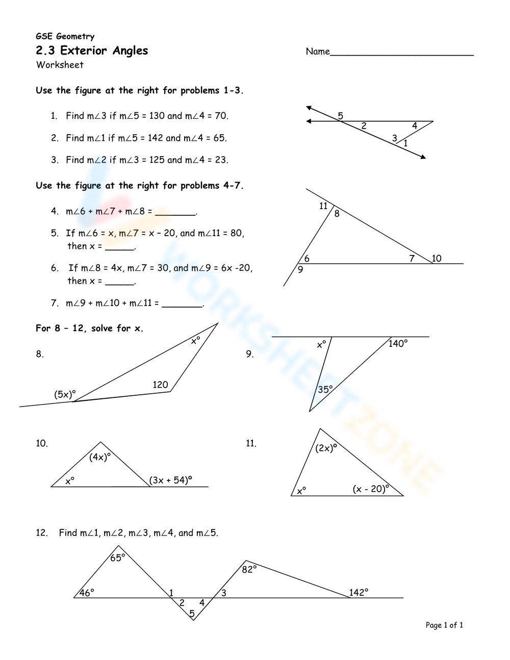 Free Printable Exterior Angle Theorem Worksheets Worksheets Library