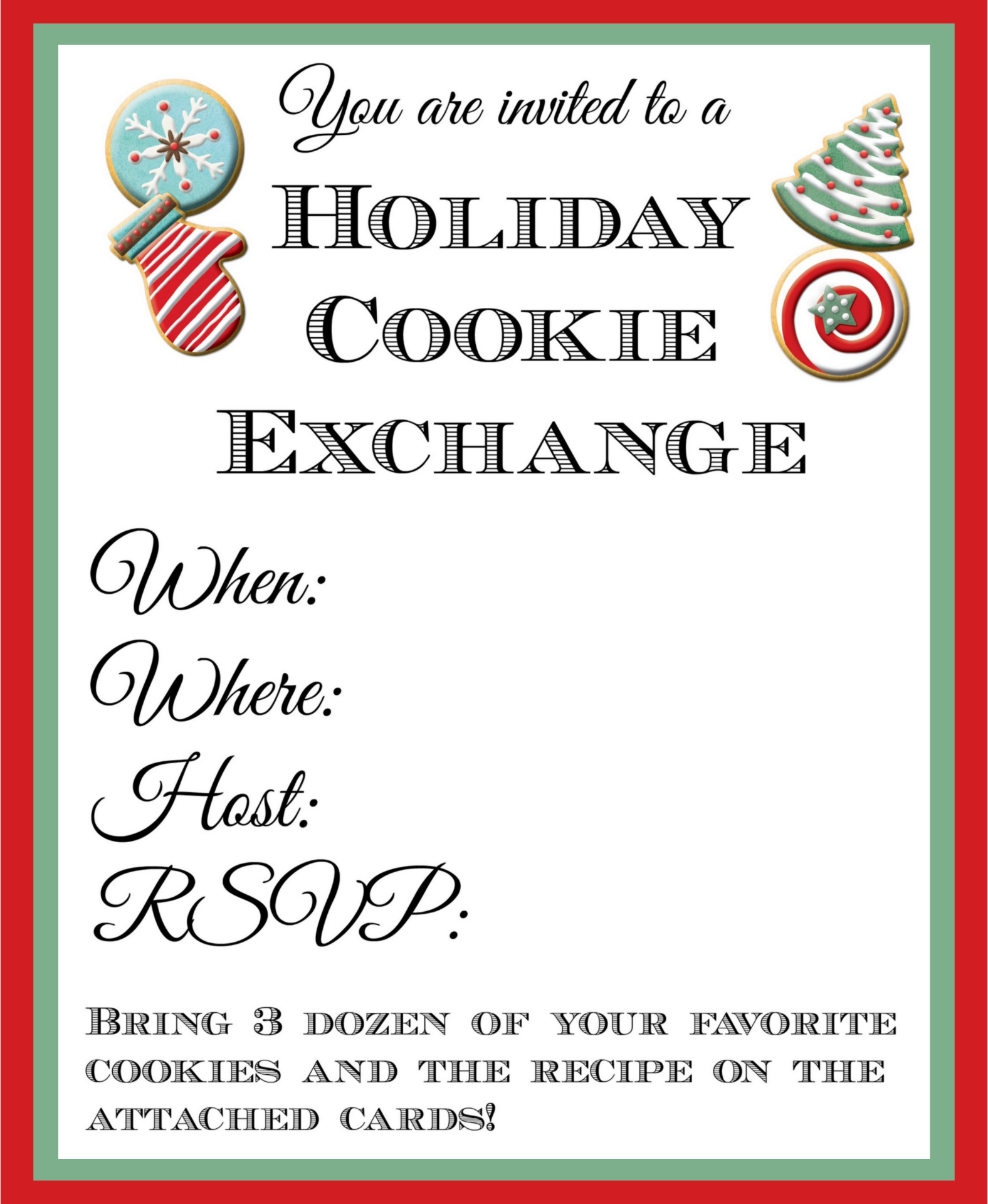 Free Printable Free Cookie Exchange Invitation Templates