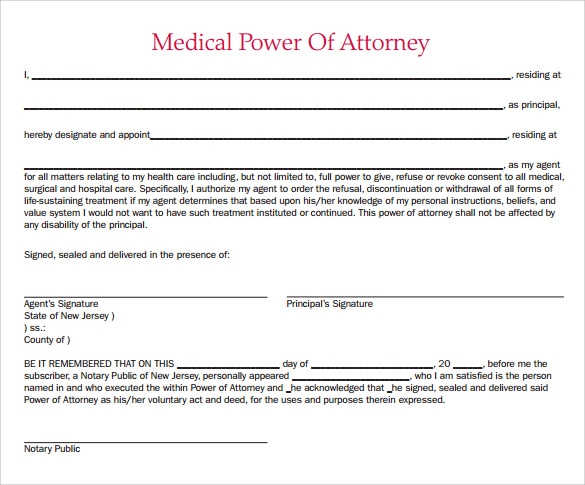 free printable medical power of attorney template