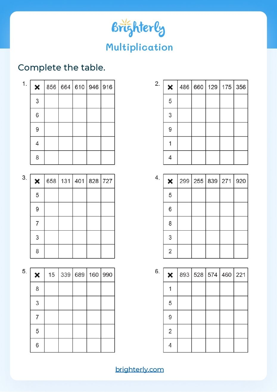 Free Printable Multiplication Worksheets For 5th Graders Brighterly