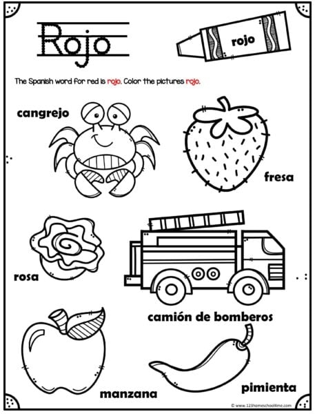 printable spanish colors worksheet pdf