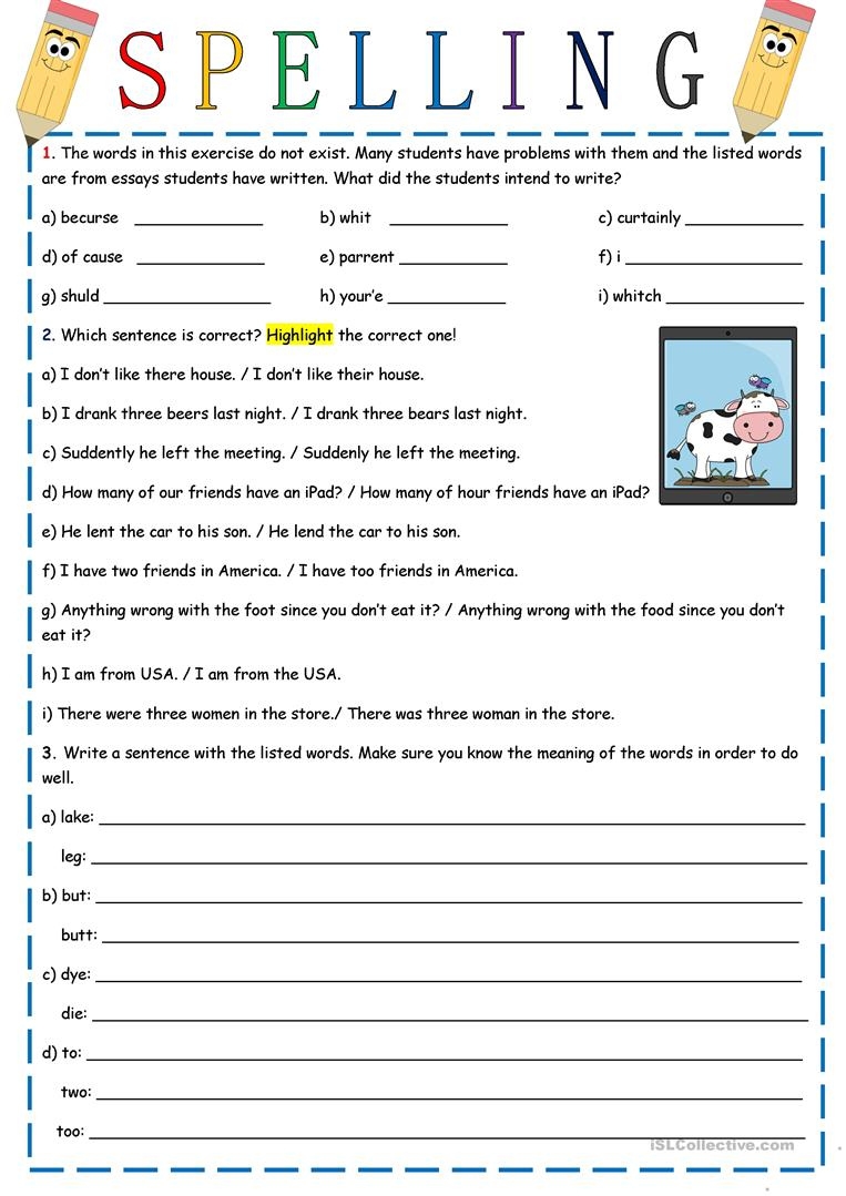 free spelling worksheets