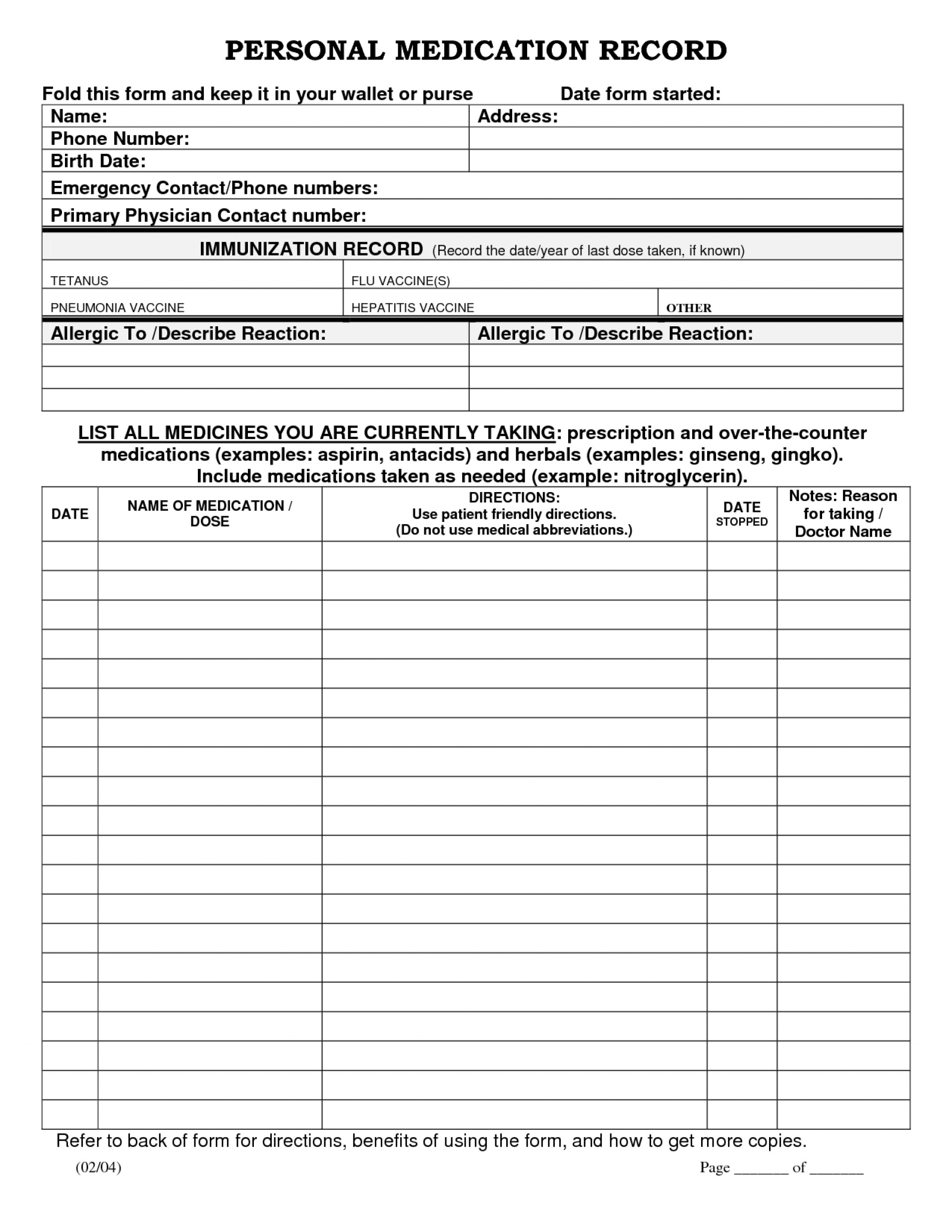 printable medication list template free
