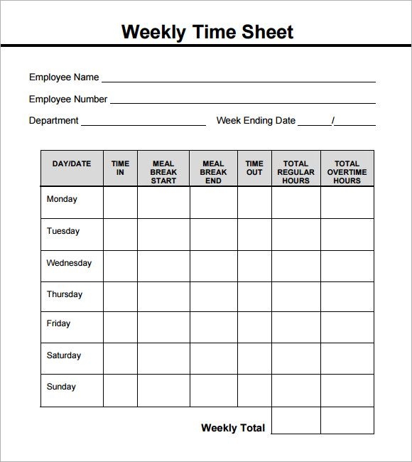 pdf free printable weekly timesheet template