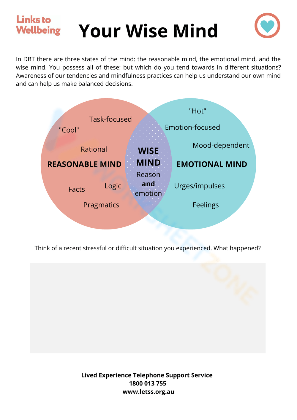 Free Printable Wise Mind Worksheet Collection For All Ages DBT Worksheets