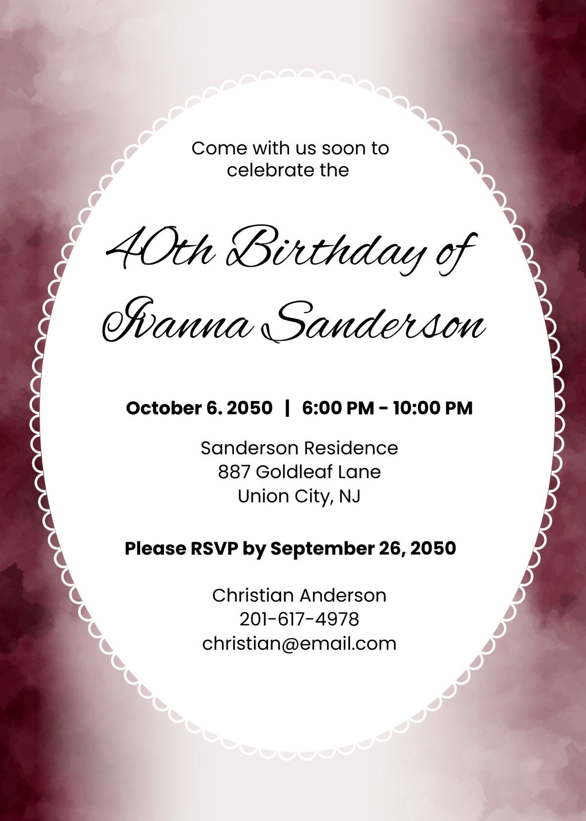 Free Scalloped Framed Adult Birthday Invitation Template To Edit Online