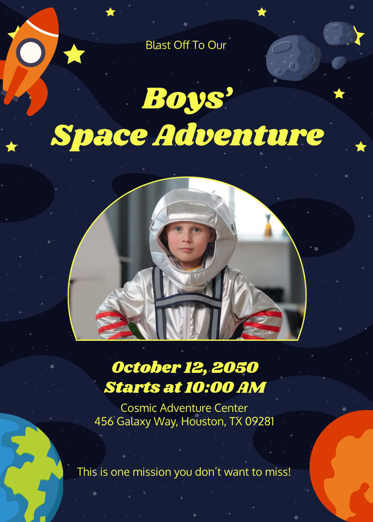 Free Space Themed Invitation Template To Edit Online
