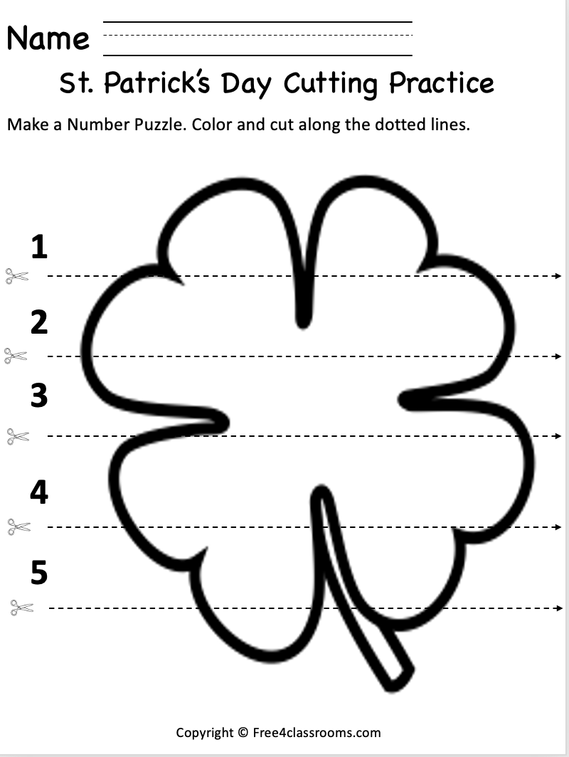 Free St Patricks Day Worksheet Cutting Practice Printable Free 