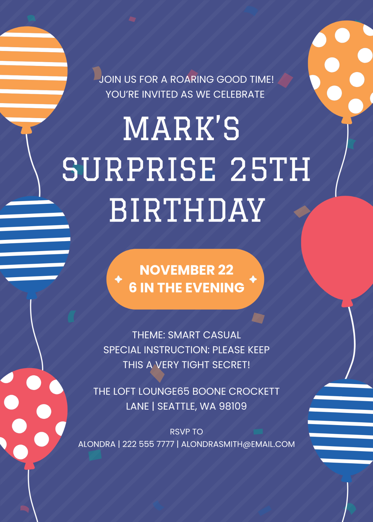 Free Surprise Birthday Invitation For Him Template To Edit Online