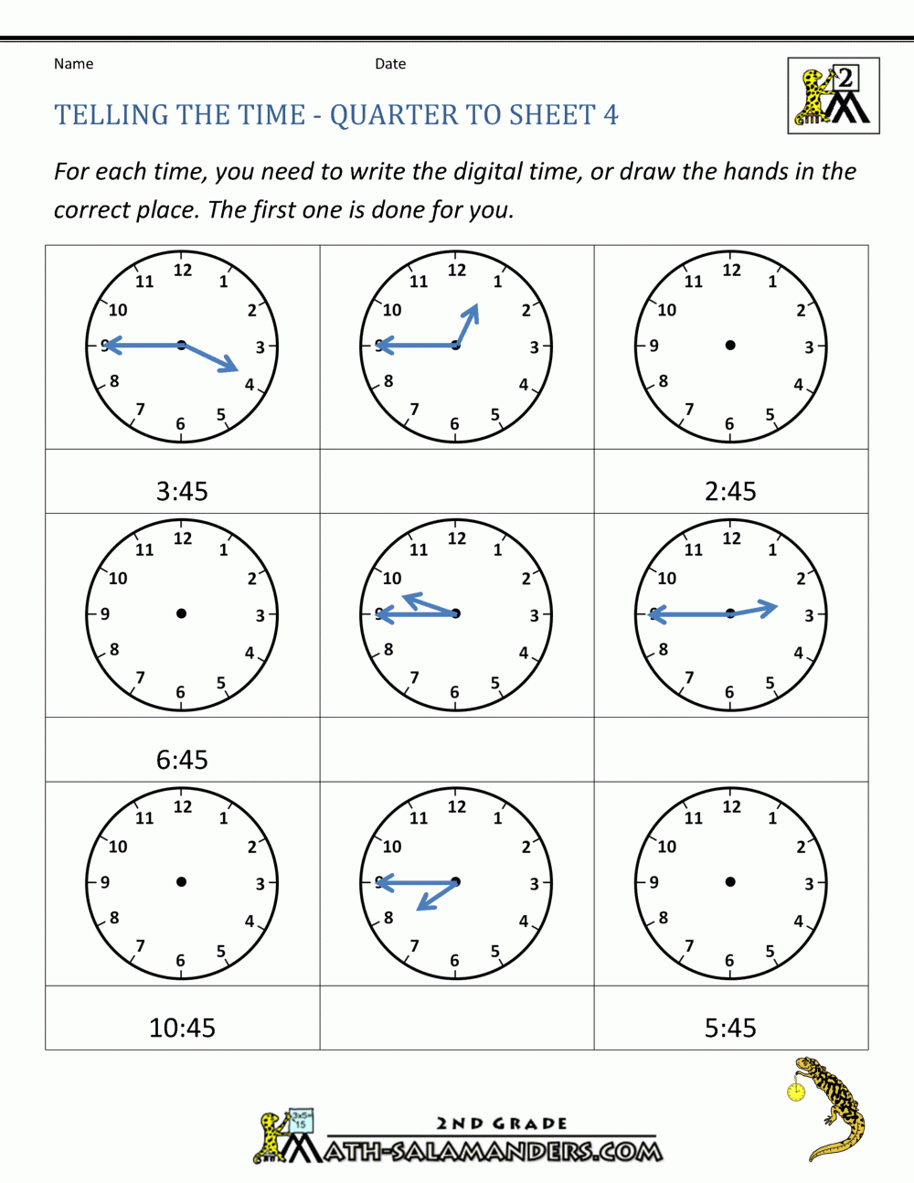 free telling time worksheets