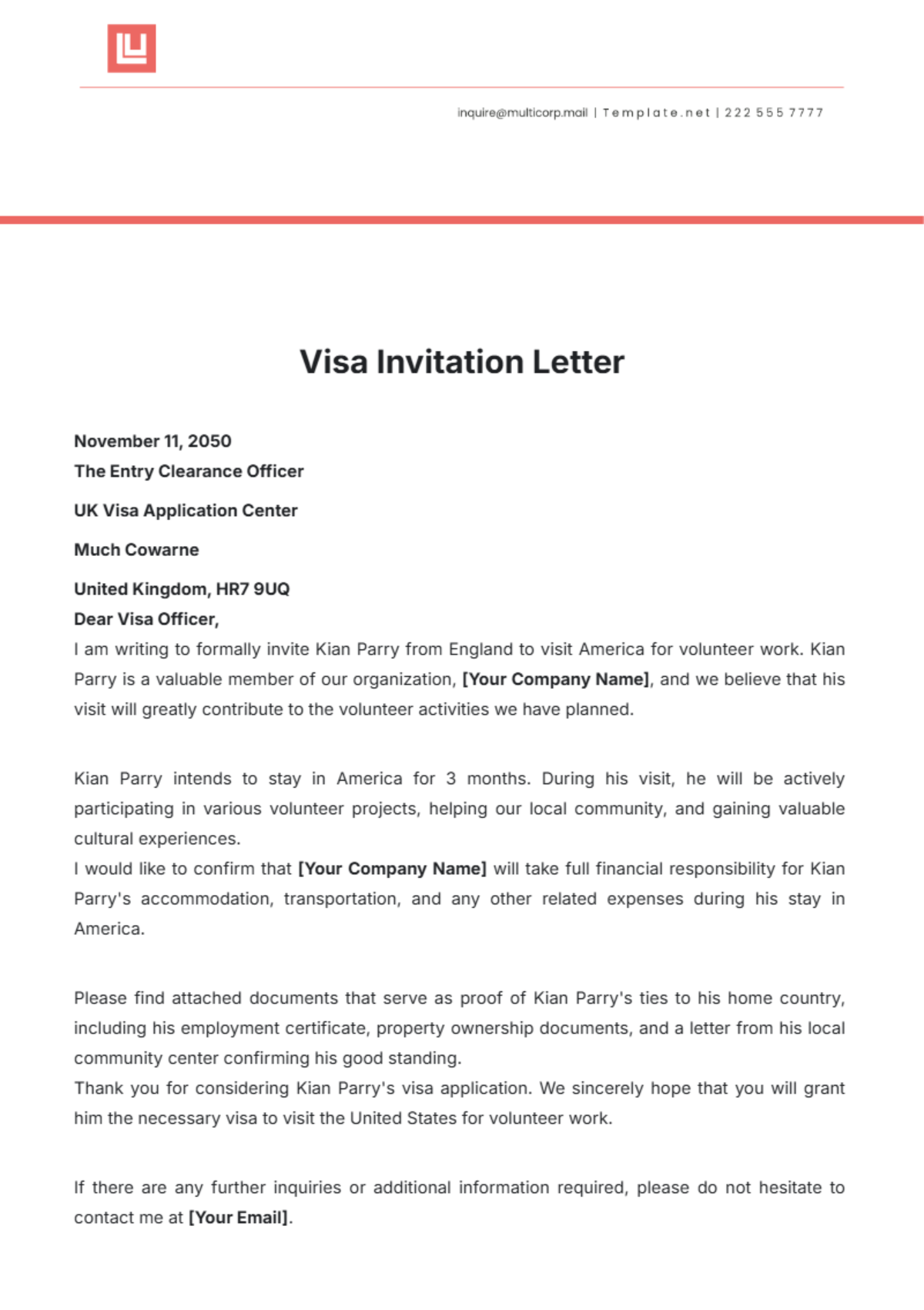 Free UK Visa Invitation Letter Template To Edit Online