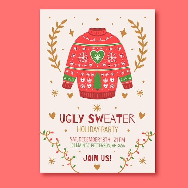 Free Vector Ugly Sweater Party Invitation Template
