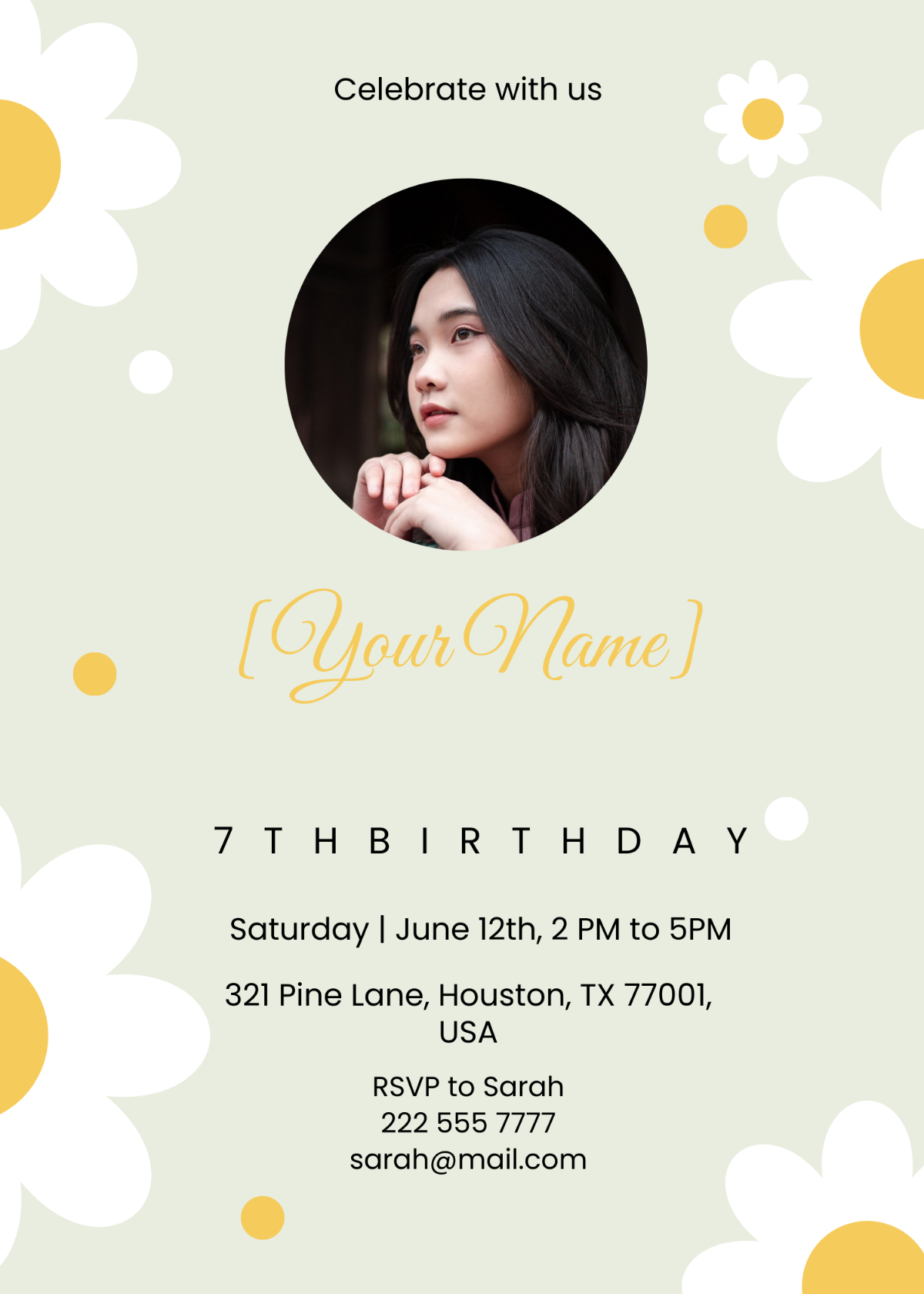 Free Yellow Daisy Birthday Invitation Template To Edit Online