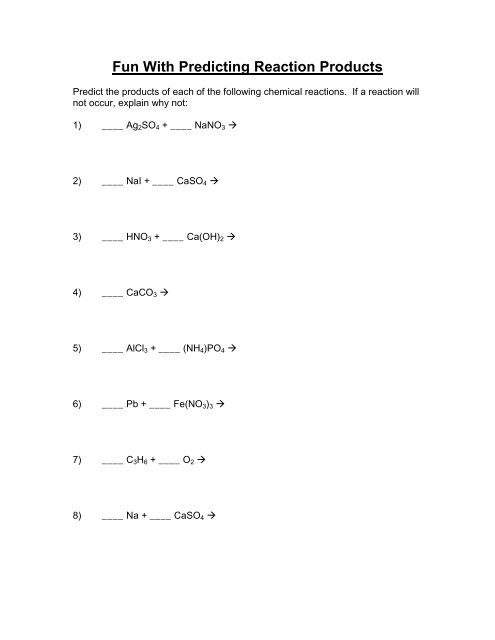 Fun With Predicting Reaction Products Worksheets Library